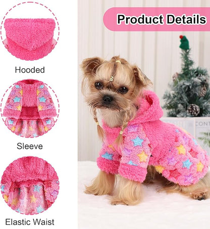 Yikeyo Dog Sweater Dress for Small Dogs Girl Boy, Cute Warm Fleece Dog Hooded Sweaters, Soft Puppy Clothes,Extra Warm Fall Winter Pet Clothes Birthday Dresses Holiday Outfits(Rose Pink,XS)