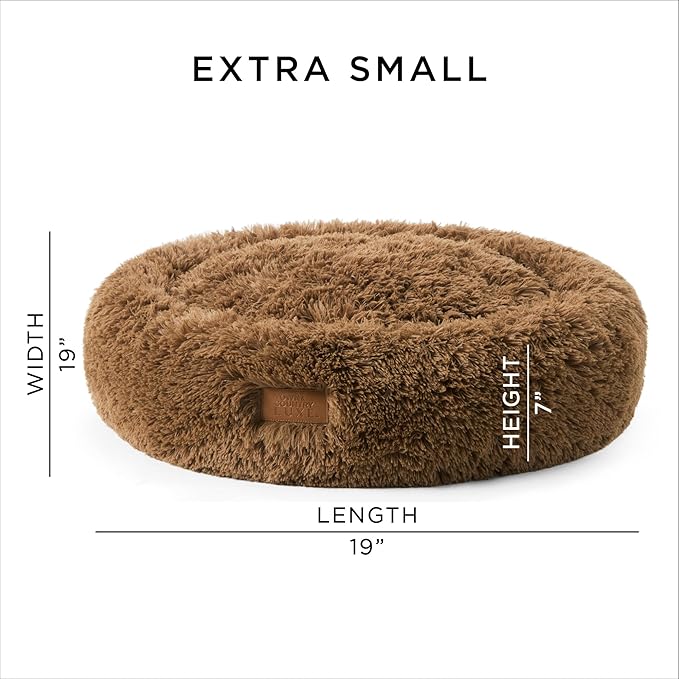 Town & Country Luxe CuddleTown Fuzzy Solid Donut Pet Bed, Soft, Cozy & Calming, Non-Slip Bottom, 100% Machine Washable, Brown, XS 19"x19"x7" Round