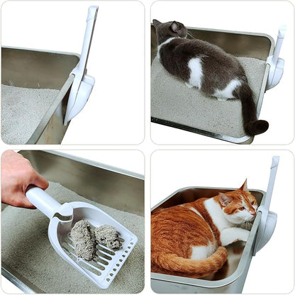 2 Pack Large Cat Litter Scoop Set with Bee-Shaped Wand Toy Refill, Heavy Duty Cat Scooper for Litter Box with 7mm Wide Large Holes, Long Handle & Hanging Hook, Kitty Litter Box Cleaning Tool