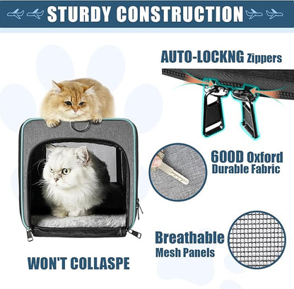 Cat Carrier Alaska Airline TSA Approved 17x11x9.5 Soft-Sided Small Pet Air Travel Carry Bag, Southwest Airplane Kitten 12lbs Crate in Cabin Under-Seat Traveling Cage Tiny Dog Under 8 Pound