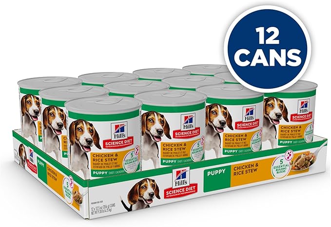 Hill's Science Diet Puppy, Puppy Premium Nutrition, Wet Dog Food, Chicken & Rice Stew, 12.5 oz Can, Case of 12