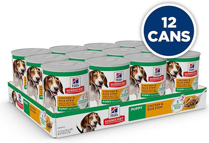Hill's Science Diet Puppy, Puppy Premium Nutrition, Wet Dog Food, Chicken & Rice Stew, 12.5 oz Can, Case of 12