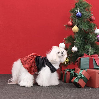 CuteBone Christmas Dog Dresses Velvet Holiday Small Dogs Clothes Onesie Pet Apparel Girl Puppy Skirt with Bow Hair Rope CVA59M-D