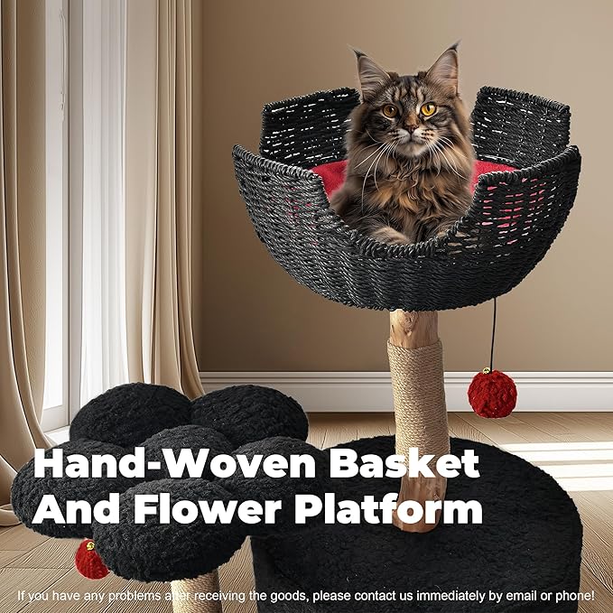 Easyego Modern Cat Tree, Aesthetic Wood Cat Tree Tower for Large Cats, Luxury Cat Condo with Scratching Posts and Flower Platforms, Cat Furniture by Easyego，(Modern Black)