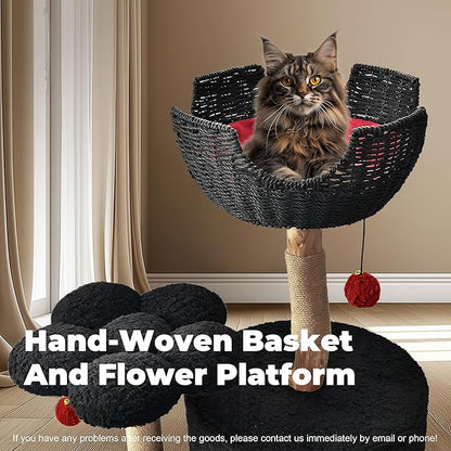 Easyego Modern Cat Tree, Aesthetic Wood Cat Tree Tower for Large Cats, Luxury Cat Condo with Scratching Posts and Flower Platforms, Cat Furniture by Easyego，(Modern Black)