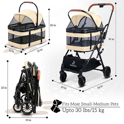 Pet Stroller with Detachable Carrier - Ideal for Small to Medium Dogs & Cats - Compact & Convenient Design - Easy Assembly Pet Stroller for Cats, Dog Strollers for Small Dogs - Bisque Beige