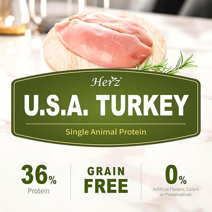 Herz Air-Dried Dog Food – U.S.A Turkey Breast Recipe 2 lb, Single Pure-Meat, Grain Free, All Natural, High Protein, Limited Ingredients