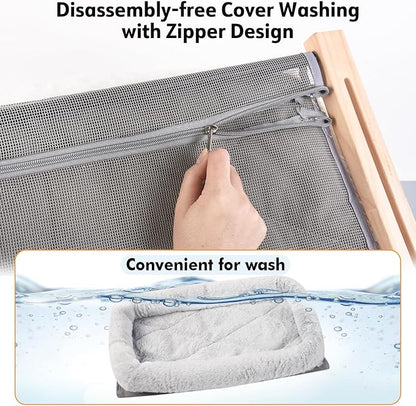 AMOSIJOY Cat Sill Window Perch Sturdy Hammock Window Seat with Cushion Cover, Wood & Metal Frame for Large Cats, Easy to Adjust Cat Bed for Windowsill, Bedside, Drawer and Cabinet (L)