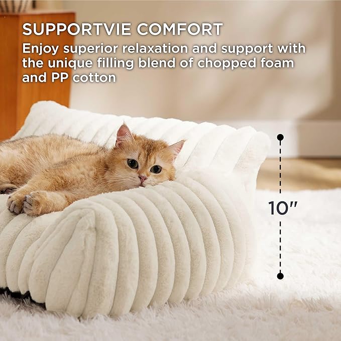 Bedsure Cute Dog Couch for Medium Dogs- Fluffy Pet Sofa, Dog Couch Bed with Removable, Washable Cover, Supportive Pet Bed for Medium Large Dogs, 36inch, Cream