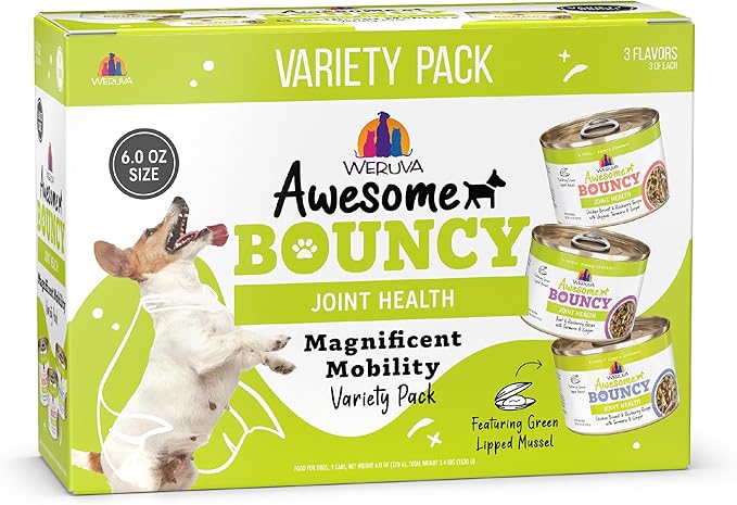 Weruva Awesome Bouncy Wet Dog Food, Magnificent Mobility Variety Pack, 6oz Can (Pack of 9)