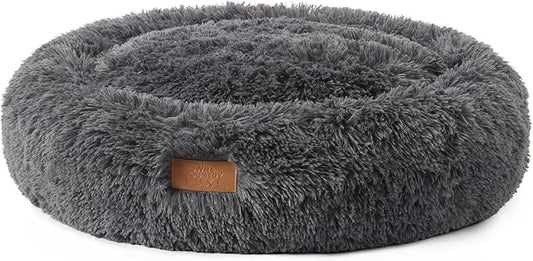 Town & Country Luxe CuddleTown Fuzzy Solid Donut Pet Bed, Soft, Cozy & Calming, Water Repellent, Non-Slip Bottom, 100% Machine Washable, Dark Grey, Medium 28"x28"x7" Round