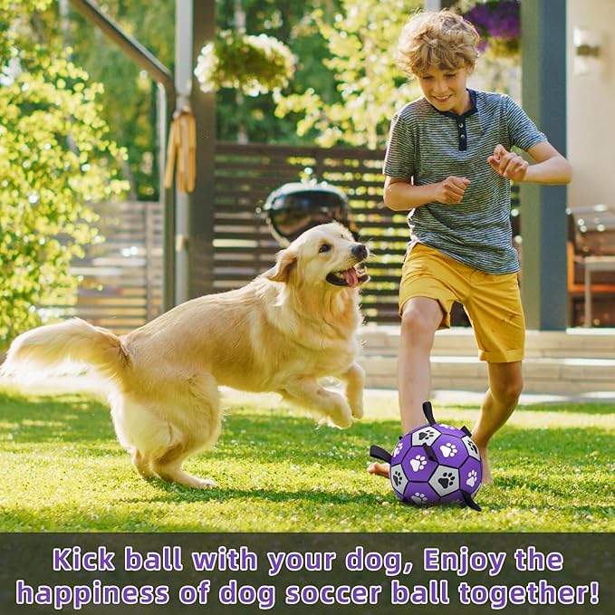QDAN Dog Toys Soccer Ball with Straps - Dog Water Toy, Puppy Birthday Gifts, Durable Dog Balls for Small Medium Dogs （6 Inch）
