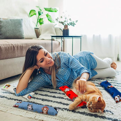 Skylety 4 Pieces Cat Kicker Toys 10 Inch Catnip Cat Toys Interactive Kitten Kick Sticks for with Cute Patterns and Catnip for Bored Indoor Pet