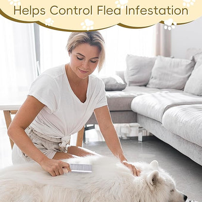 Double Row Pet Comb with Wooden Handle, Metal Pin Undercoat Rake for Dogs & Cats, Grooming Tool for Detangling, Deshedding & Massage