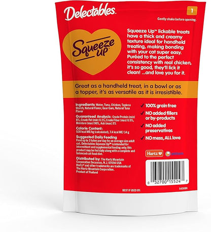 Delectables Squeeze Up Creamy Squeezable Puree, Lickable Wet Cat Treats, Grain Free, No Added Fillers, No By-Products, No Added Preservatives, 0.5 Ounces Tube Chicken Flavor, 32 Tubes Total