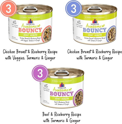 Weruva Awesome Bouncy Wet Dog Food, Magnificent Mobility Variety Pack, 6oz Can (Pack of 9)