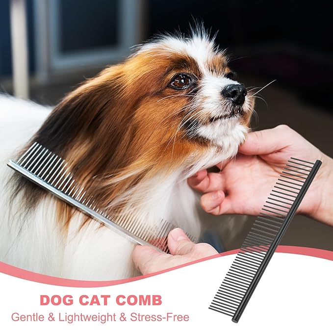 Dog Cat Comb, Pet Combs Stainless Steel Teeth with Rounded Ends for Knots Mats Loose Hair Removal, 6.5IN (Black Coated, 3 Pack), Grooming Tool Intended for Long Curly Hair Pet