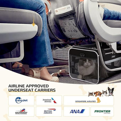 Lekereise Top-Expandable Pet Carrier - TSA Airline Approved Soft Sided Underseat Up to 12lbs Travel Carriers for Small Cats and Dogs with Locking Safety Zippers Anti-Scratch Mesh