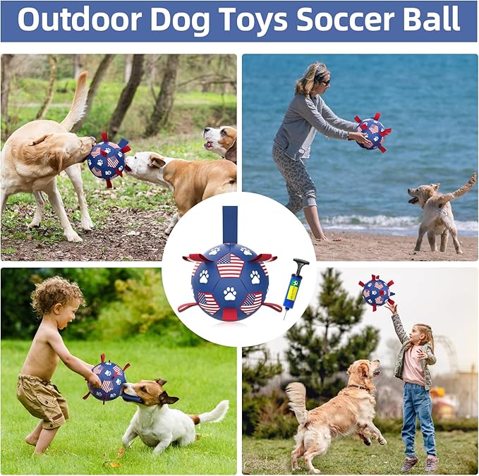 QDAN Dog Toys, Soccer Ball with Straps, Durable Dog Balls for Small Medium, Beach Pool Dog Water Toy (6 Inch)