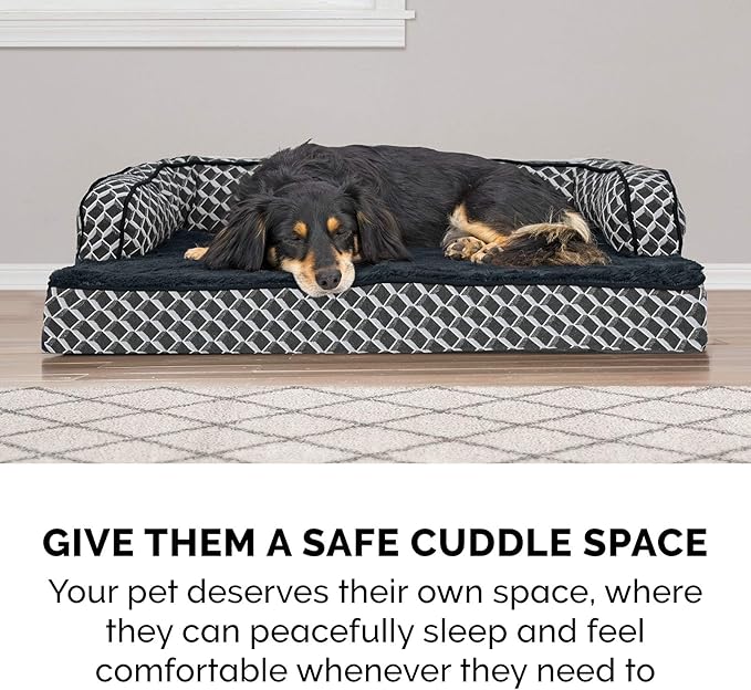 Furhaven Orthopedic Dog Bed for Large Dogs w/ Removable Bolsters & Washable Cover, For Dogs Up to 125 lbs - Plush & Woven Decor Comfy Couch Sofa - Diamond Gray, Jumbo Plus/XXL