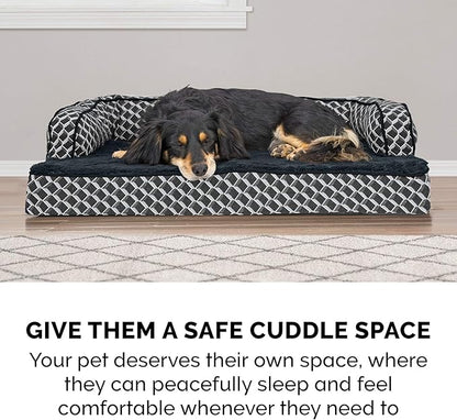 Furhaven Orthopedic Dog Bed for Large Dogs w/ Removable Bolsters & Washable Cover, For Dogs Up to 125 lbs - Plush & Woven Decor Comfy Couch Sofa - Diamond Gray, Jumbo Plus/XXL