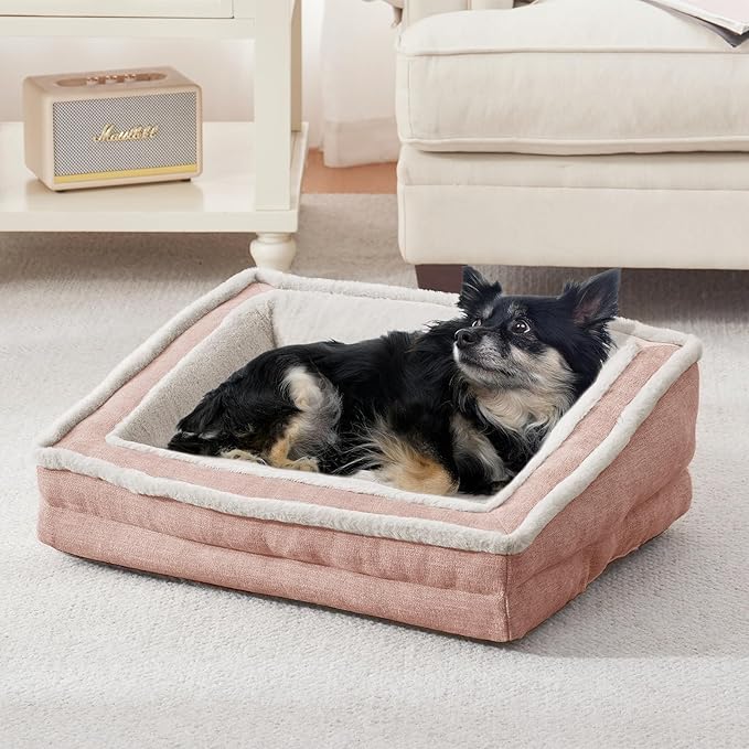 Cat Couch for Pets, Washable Cat Beds for Indoor Cats, Super Soft Plush Supportive Dog Couch Bed for Puppy and Kitten with Anti-Slip Bottom, 26inch, Pink