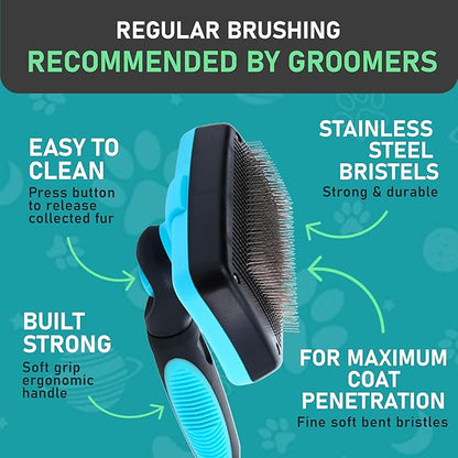 Maxpower Planet Pet Grooming Brush - Double Sided Shedding and Dematting Undercoat Rake Comb for Dogs and Cats,Extra Wide (B - Slicker Brush, Large)