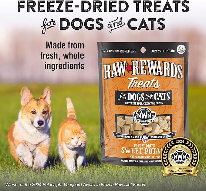 Northwest Naturals Raw Rewards Freeze-Dried Sweet Potato Treats for Dogs and Cats - Bite-Sized Pieces - Healthy, 1 Ingredient, Human Grade Ingredients, All Natural, Made in USA, 2 Oz (Pack of 3)