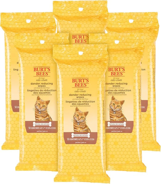 Burt's Bees for Pets Cat Dander Remover Wipes with Colloidal Oat Flour - Pet Dander Remover Cat Wipes for Allergy Relief, Dry Skin Relief for Cats and Kittens, 50 Count - 6 Pack