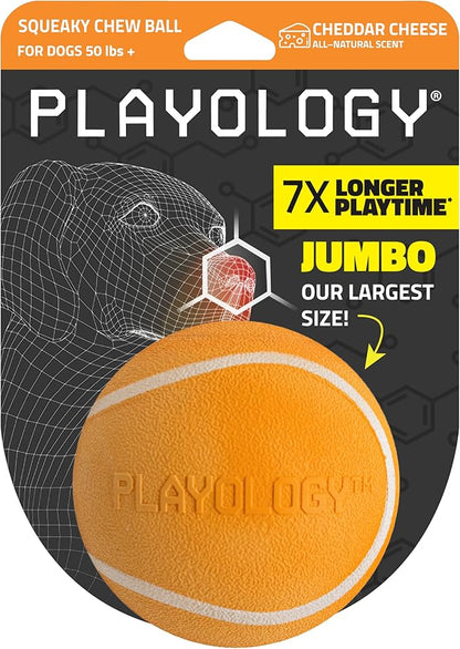 Playology Dog Toys | Squeaky Chew Ball - Bouncy Durable Floating Fetch Ball for Dogs | Jumbo Cheddar Cheese Scented Toy - Easy to Clean and Made from Non Toxic Materials