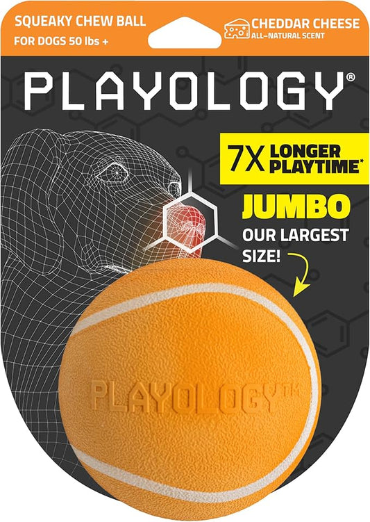 Playology Dog Toys | Squeaky Chew Ball - Bouncy Durable Floating Fetch Ball for Dogs | Jumbo Cheddar Cheese Scented Toy - Easy to Clean and Made from Non Toxic Materials