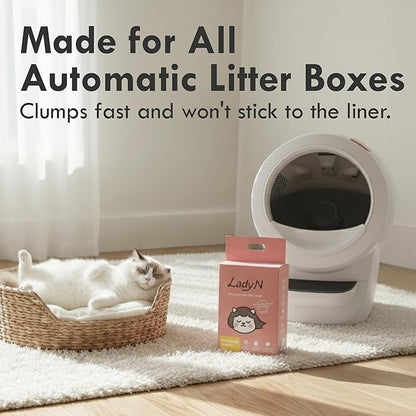 Lady N Granular Tofu Cat Litter Mini-Pellet Compatible with Automatic Self Cleaning Cat Litter Box, Strong Clumping, Low Dust, Odor Control Activated Charcoal 9lb