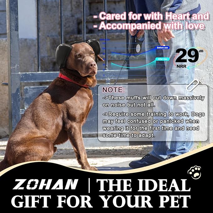 ZOHAN Dog Ear Muffs for Noise Protection, Comfort Dog Noise Cancelling Ear Muffs with Fast Snap Lock for Fireworks, Thunder, Vacuums(Black,L)