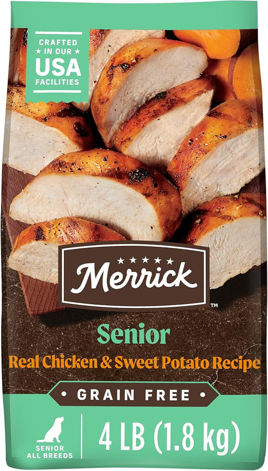 Merrick Premium Grain Free Dry Senior Dog Food, Wholesome And Natural Kibble, Real Chicken And Sweet Potato - 4.0 lb. Bag