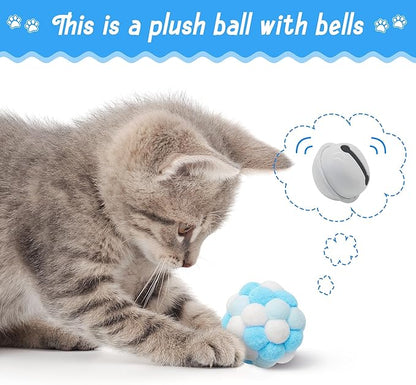 MALLMALL6 10Pcs Cat Toy Set Including Cat Springs Feather Teaser Wand Mice Crinkle Balls and Pet Bell Balls, Puzzle Interactive Pet Gift Pack Toys for Indoor Kitten (Blue)
