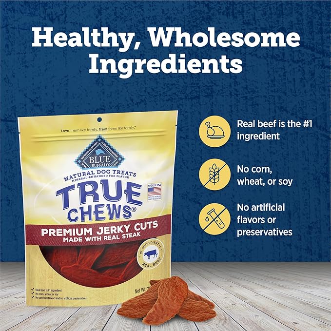 Blue Buffalo True Chews Premium Jerky Cuts Dog Treats, Made in The USA with Natural Ingredients, Beef, 30-oz. Bag