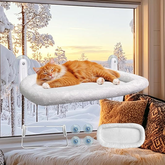 L&W BROS. Cat Window Perch Cushion Bed Hammock with 4 Updated Suction Cups Easy to Assemble Cat Window Bed for Heavy Large Cats (M 1Pc)