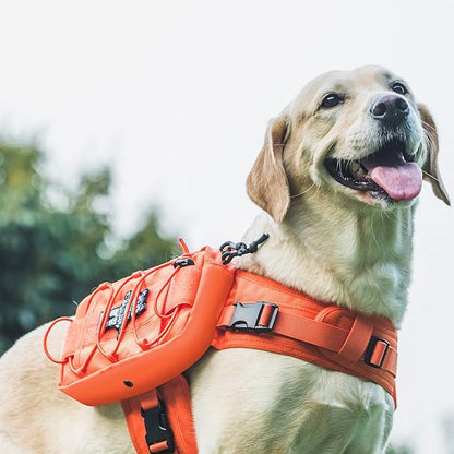 ONETIGRIS Dog Backpack for Medium & Large Dogs, Nylon Backpack for Dogs Tactical Pet Backpack with Side Pockets for Hiking Walking Training Running (Orange, Medium)