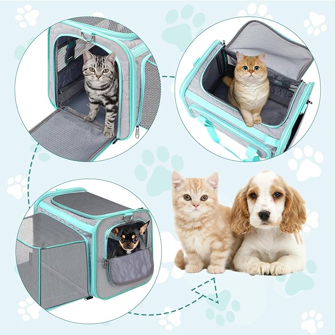 Cat Carrier Fits Small to Medium Pets, Airline Approved Dog Carrier, Outer Collapsible Expandable Soft Sided Pet Carrier for Safety & Convenience, with Comfortable Pads，Waterproof Cat Bag Up to 15lbs