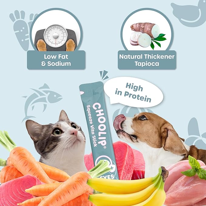 Choolip Squeeze Vita Stick Lickable Cat and Dog Treats – 49-Count Eye Support Sticks with Multivitamins, Soft Squeezable Paste for All Life Stages, Supporting Eye Health
