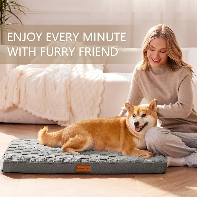 Patas Lague Orthopedic Dog Bed Large Sized Dog 36''X24'', Waterproof Soft Comfortable Egg Crate Foam Large Pet Beds Crate Mat with Removable Washable Cover and Nonskid Bottom, Grey