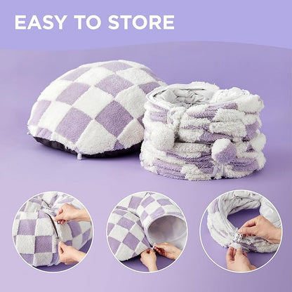 Lesure Cat Tunnel Bed for Indoor Cats - Cute Cat Donut Tunnel Toys for Small Large Cats with Washable Circle Cushion, Round Pet Peekaboo Cave Toy for Kitten/Puppy/Rabbit, Standard Lavender Checks