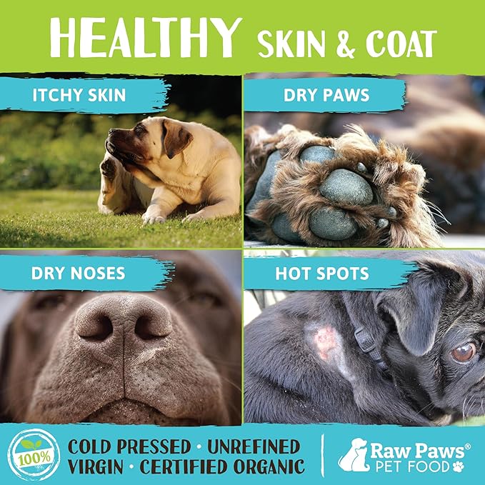 Raw Paws Virgin Organic Coconut Oil for Dogs & Cats, 4-oz - Treatment for Itchy Skin, Dry Nose, Paws - Hot Spot Lotion - Natural Hairball Remedy for Cats