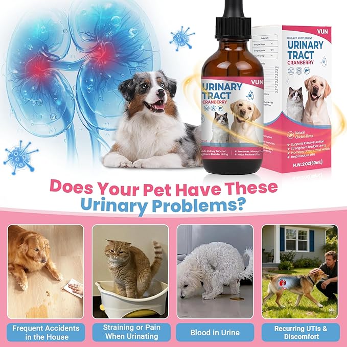 Dog UTI Treatment,Cat Urinary Tract Infection Drops, Renal Health for Cats Pets - Kidney Support,Bladder Control for Dogs Incontinence - Cat UTI Remedy Cranberry & D-Mannose Supplemen