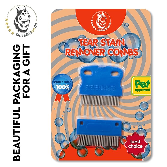 Pets&Goods Tear Stain Remover Comb Set for Dogs & Cats – Stainless Steel Eye Grooming Tool for Stains, Crust & Mucus – Gentle, Safe, Reusable – 2 Pack
