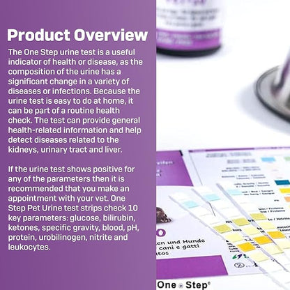 One Step Pet Urine Testing Strips, 5 x Urinalysis 10 Parameter Tests, Re-sealable Foil Pouch, Urine pH Test Strips for Dogs, Cats, Accurate Testing for UTI, Bladder & More, Pet Glucose Monitoring Kit