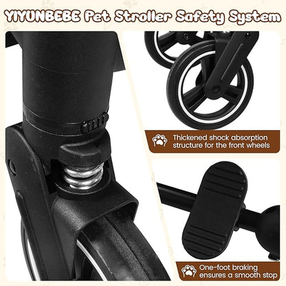 Foldable Double Pet Stroller for 2 Small Medium Cats Dogs, Lightweight Single and Double Integrated Pet Stroller with Detachable Carriers