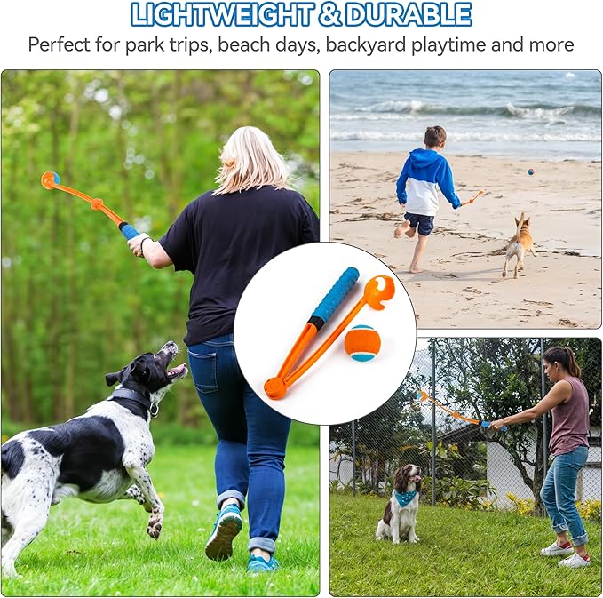 ALL FOR PAWS 25“ Dog Ball Thrower, Upgraded Foldable Tennis Ball Fetch Thrower for Dogs, Dog Ball Launcher Toy for Medium & Large Dog, Soft and Comfortable Tennis Fetch Handle, 2.5 Inch Ball Included
