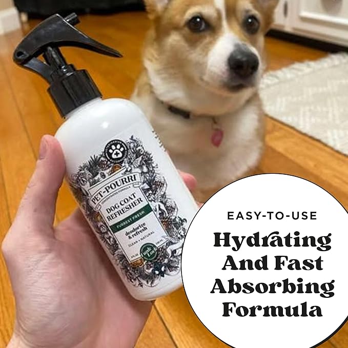 Poo-Pourri Furrest Fresh Dog Deodorizing Spray, 8 Fl Oz Grooming Perfume for Dog Coat, Pet Odor Neutralizer with Essential Oils, Vet Recommended, Paraben & Sulfate-Free Fir, Amber, & Cedarwood Scent