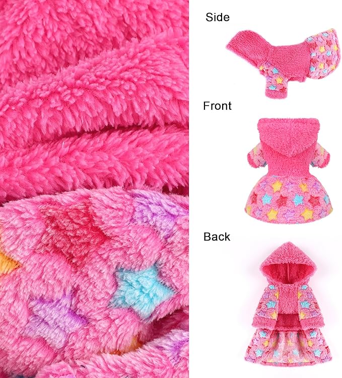 Yikeyo Dog Sweater Dress for Small Dogs Girl Boy, Cute Warm Fleece Dog Hooded Sweaters, Soft Puppy Clothes,Extra Warm Fall Winter Pet Clothes Birthday Dresses Holiday Outfits(Rose Pink,XS)